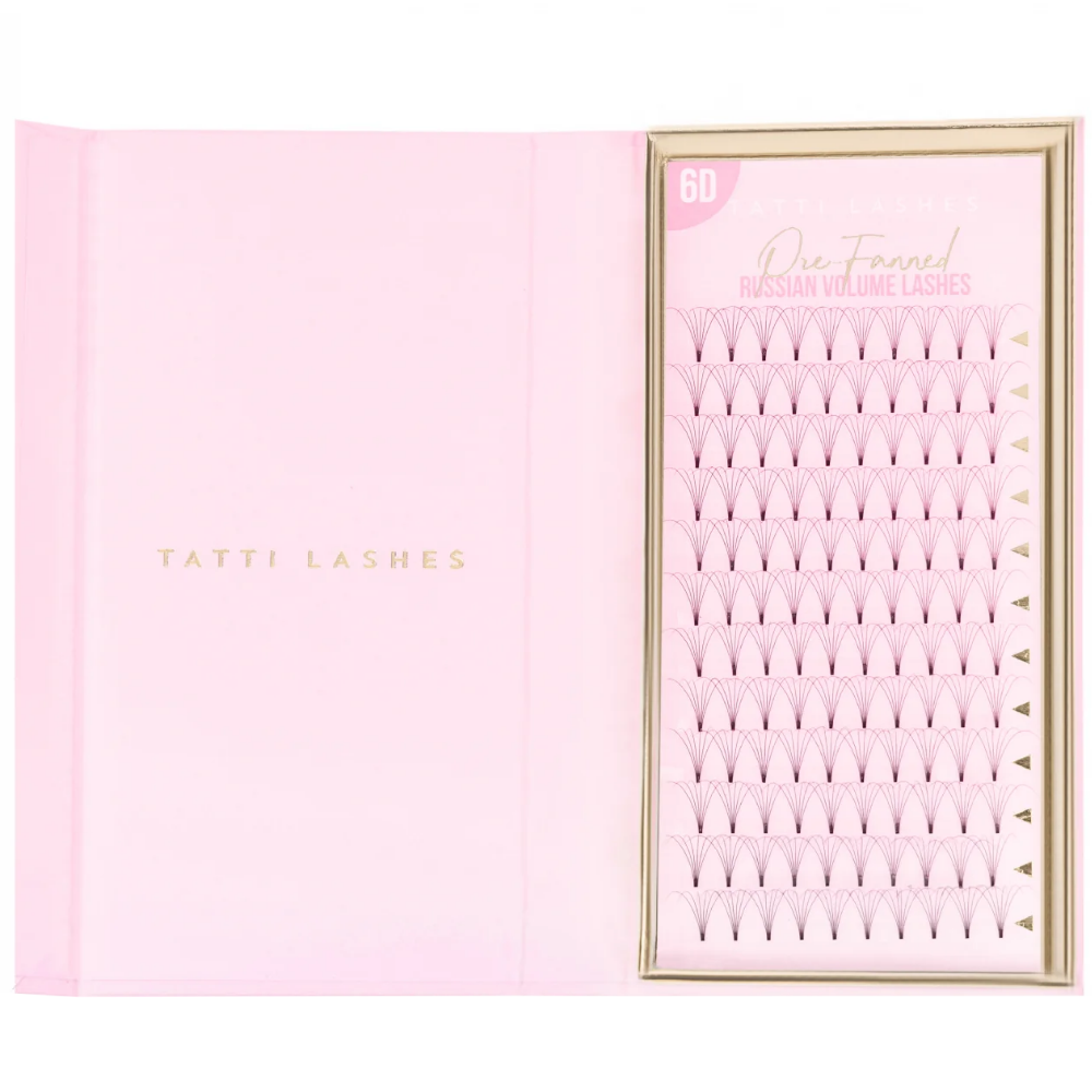 Tatti Lashes 12mm D Curl Pre-Fanned Russian Volume 6D Individual Lashes Black