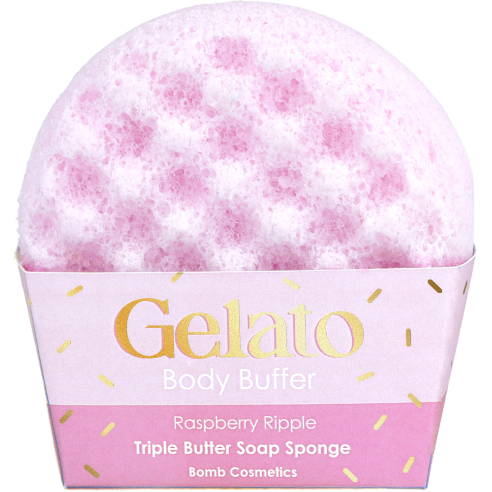 Bomb Cosmetics Raspberry Ripple Triple Butter Gelato Body Buffer Shower Sponge