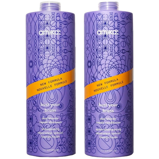 Amika Bust Your Brass Cool Blonde Repair Shampoo & Conditioner Twin 2 x 1000ml