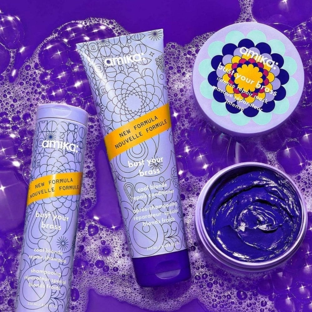 Amika Bust Your Brass Cool Blonde Repair Shampoo 275ml & Conditioner 250ml Twin