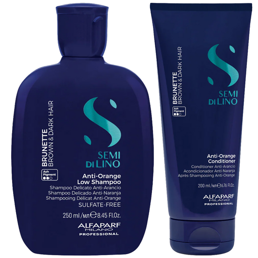 Alfaparf Milano Semi Di Lino Brunette Anti-Orange Low Shampoo 250ml & Conditioner 200ml Twin