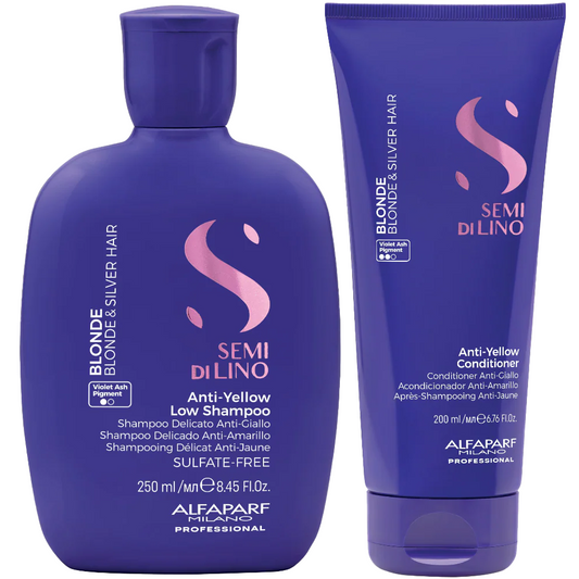 Alfaparf Milano Semi Di Lino Blonde Anti-Yellow Low Shampoo 250ml & Conditioner 200ml Twin