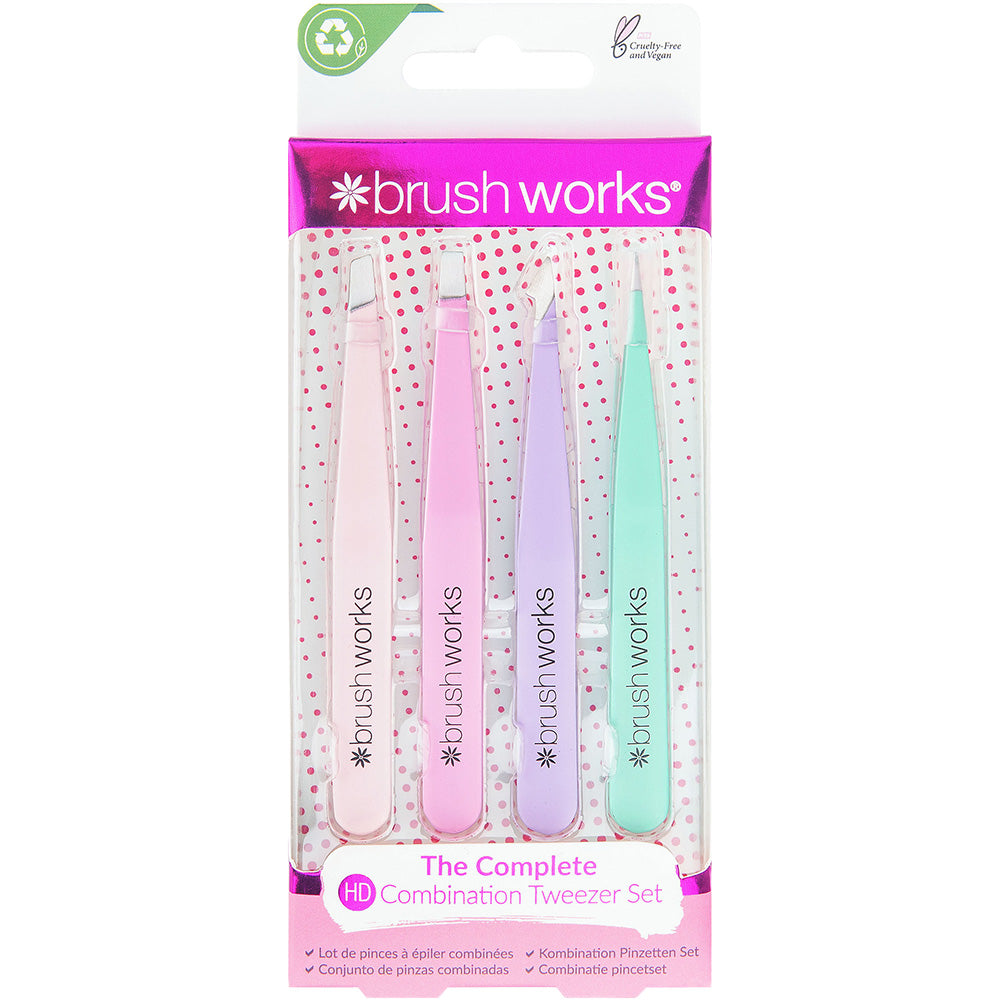Brushworks HD 4 Piece Combination Tweezer Set Pastel