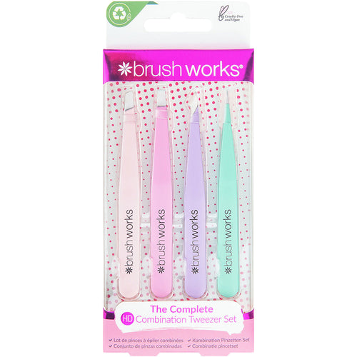 Brushworks HD 4 Piece Combination Tweezer Set Pastel