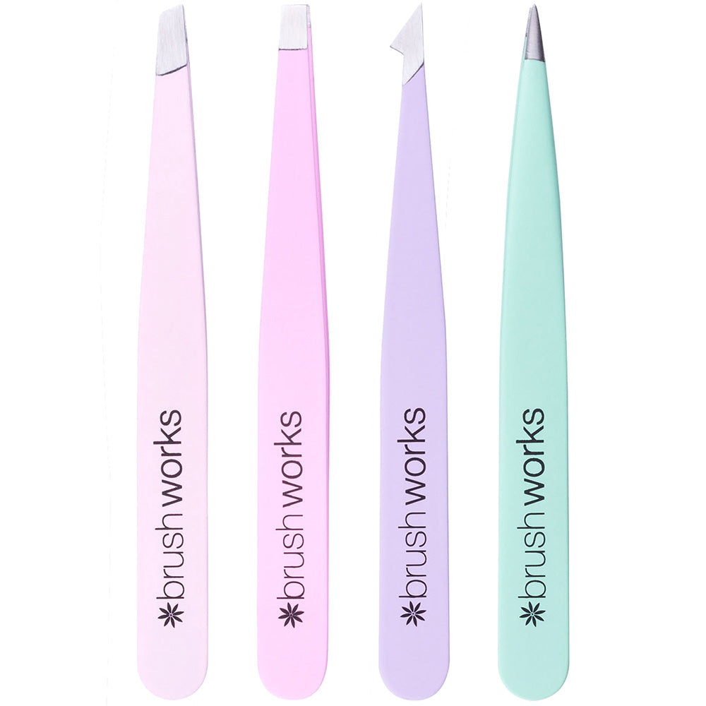 Brushworks HD 4 Piece Combination Tweezer Set Pastel