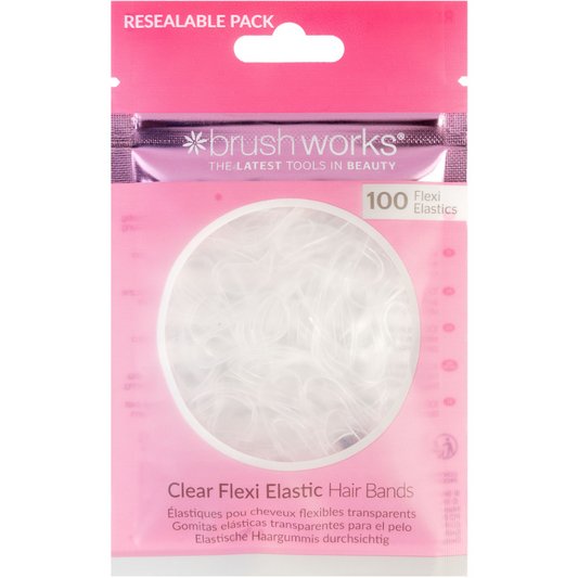 Brushworks Clear Flexi Elastic Hair Bands x100