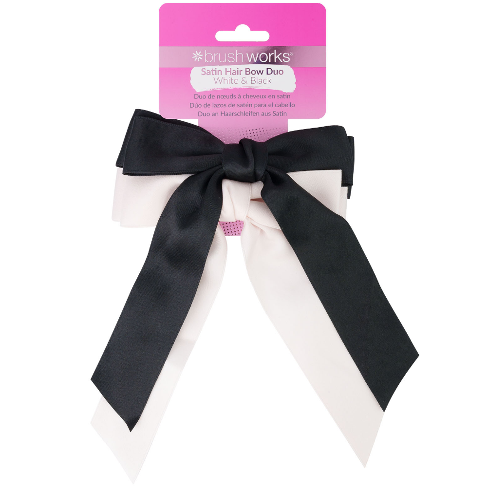 Brushworks Black & White Satin Hair Bow Duo
