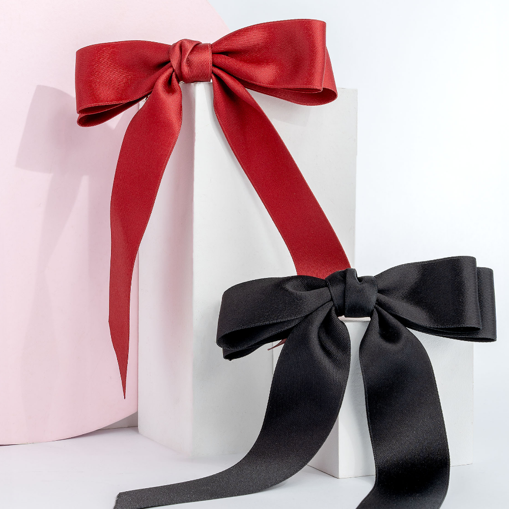 Brushworks Red & Black Satin Hair Bow Duo