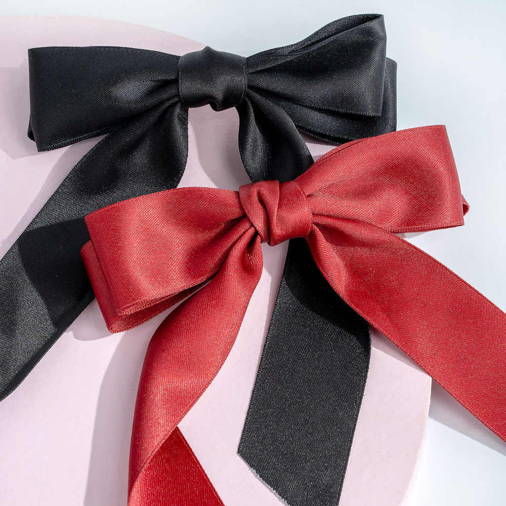Brushworks Red & Black Satin Hair Bow Duo