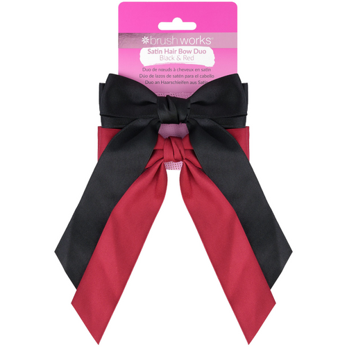 Brushworks Red & Black Satin Hair Bow Duo