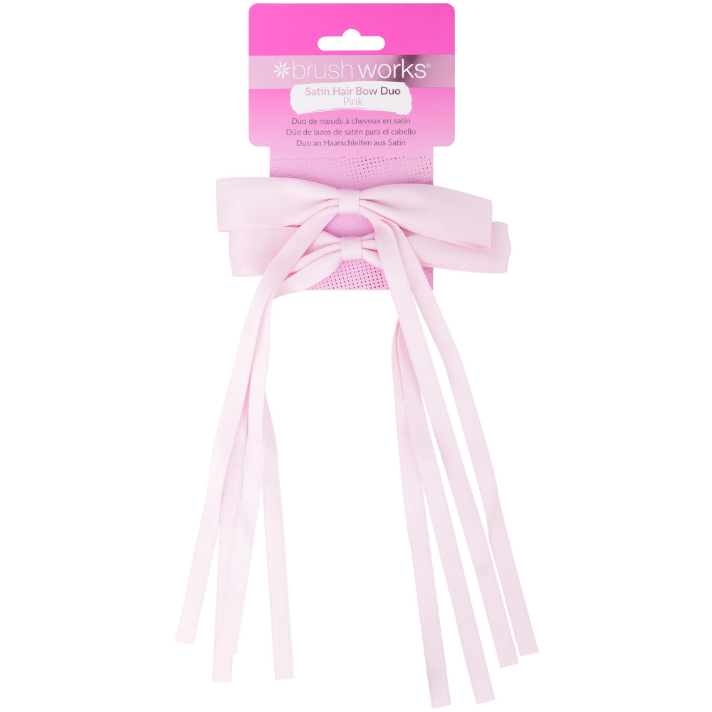 Brushworks Pink Satin Hair Bow Duo