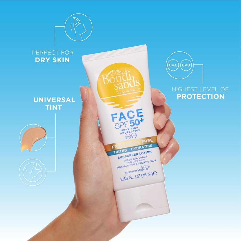 Bondi Sands Tinted Hydrating Face Sunscreen Lotion Fragrance-Free SPF50+ 75ml