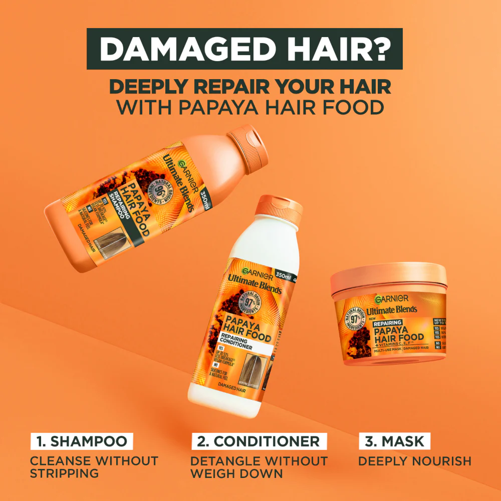 Garnier Ultimate Blends Papaya Hair Food Repairing Shampoo & Conditioner Twin 2 x 350ml