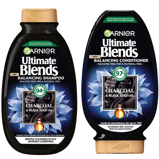 Garnier Ultimate Blends Charcoal & Black Seed Oil Balancing Shampoo 300ml & Conditioner 250ml Twin