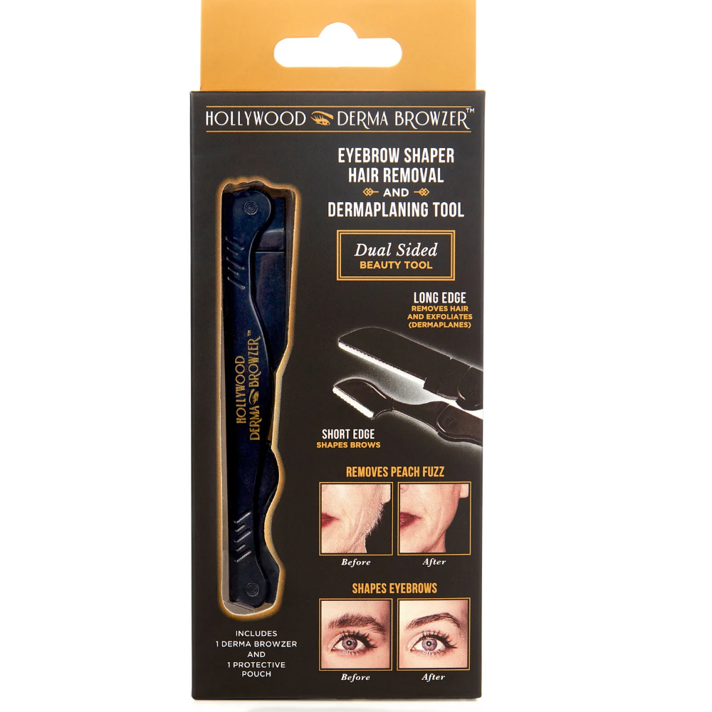 Hollywood Browzer Dual-Sided Dermabrowzer Hair Removal & Dermaplaning Tool Black