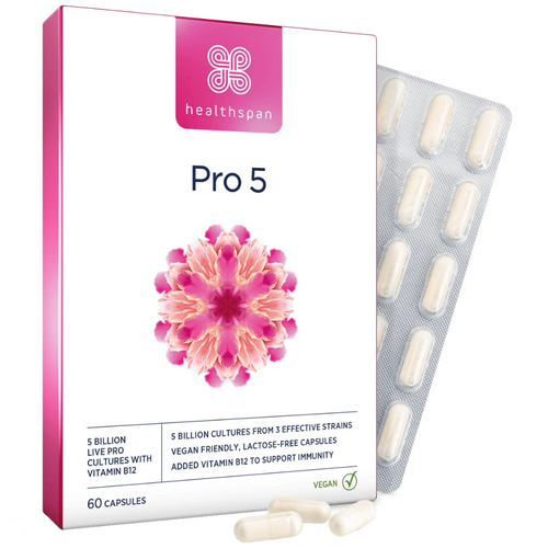 Healthspan Pro 5 Probiotic with 5 Billion Live Pro Cultures & Vitamin B12 for Immunity Support 60 Capsules