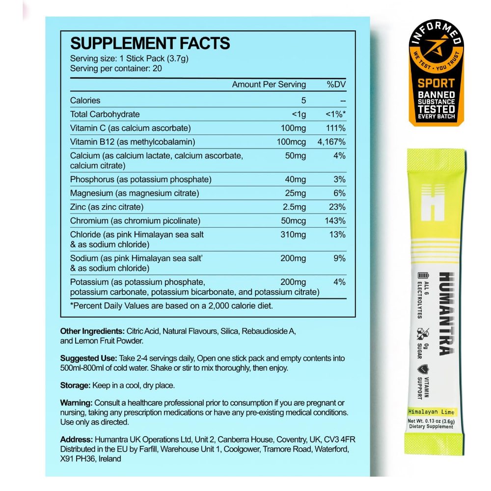 Humantra Himalayan Lime Electrolyte Powder Hydrating Supplement x20