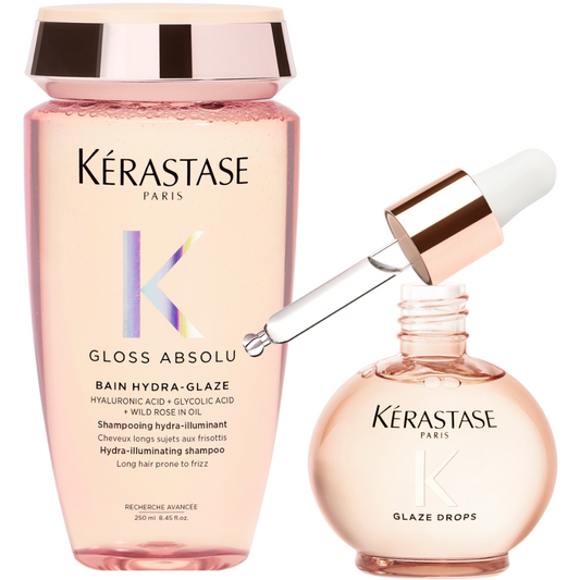 Kérastase Gloss Absolu Bain Hydra-Glaze Hydra-Illuminating Shampoo 250ml & Glaze Drops Hair Oil 45ml Twin