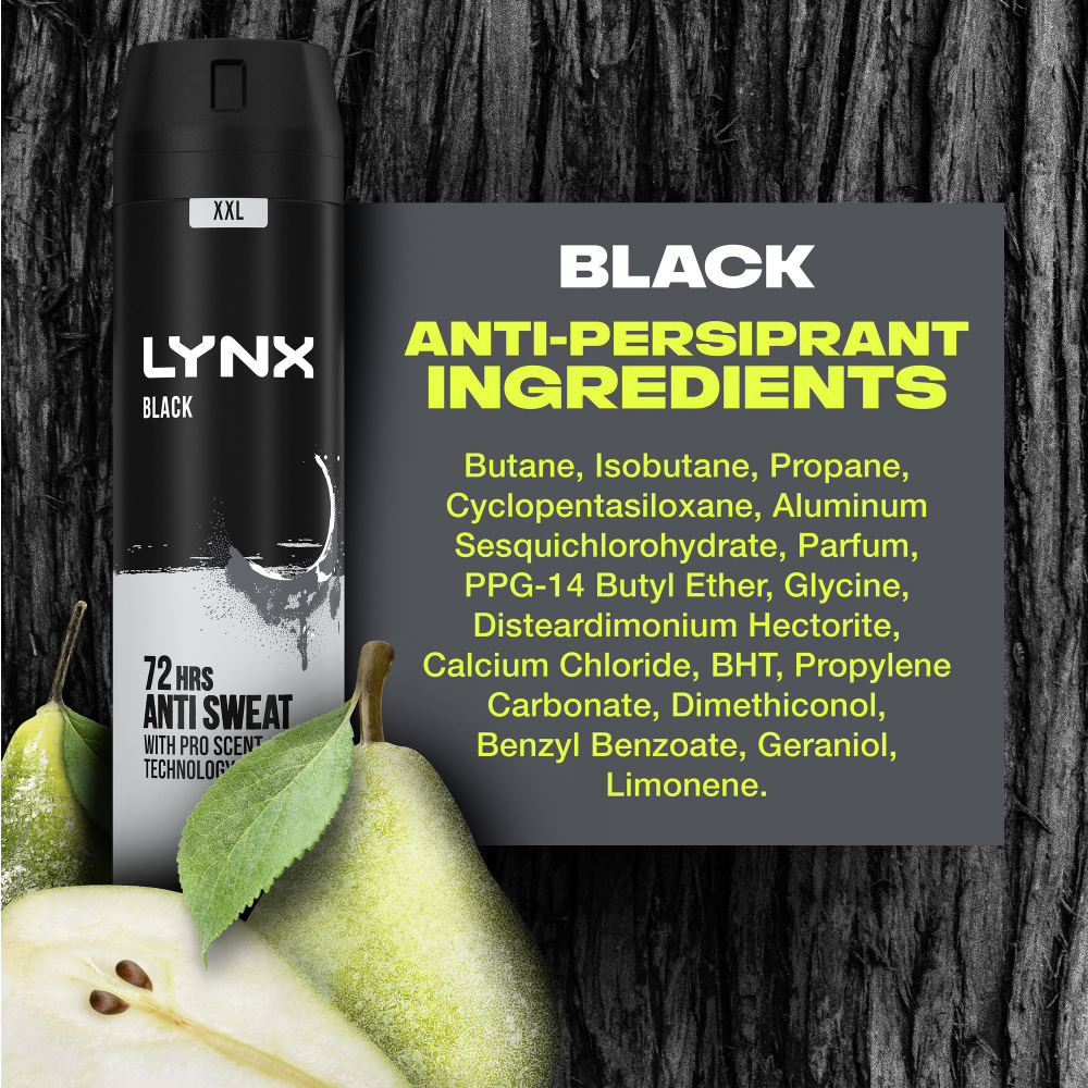 Lynx XXL Black 72h Frozen Pear & Cedarwood Anti-Perspirant Deodorant Spray 250ml