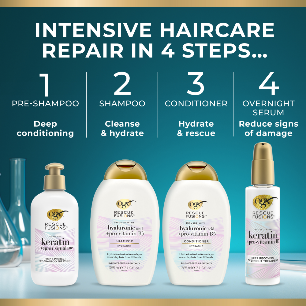 OGX Rescue Fusions Hyaluronic Acid & Pro-Vitamin B5 Hydrating Shampoo 385ml