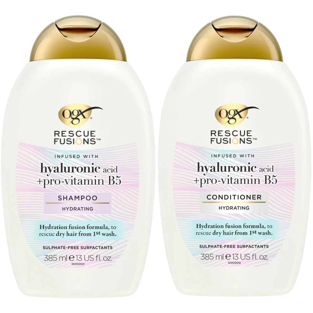 OGX Rescue Fusions Hyaluronic Acid & Pro-Vitamin B5 Hydrating Shampoo & Conditioner Twin 2 x 385ml