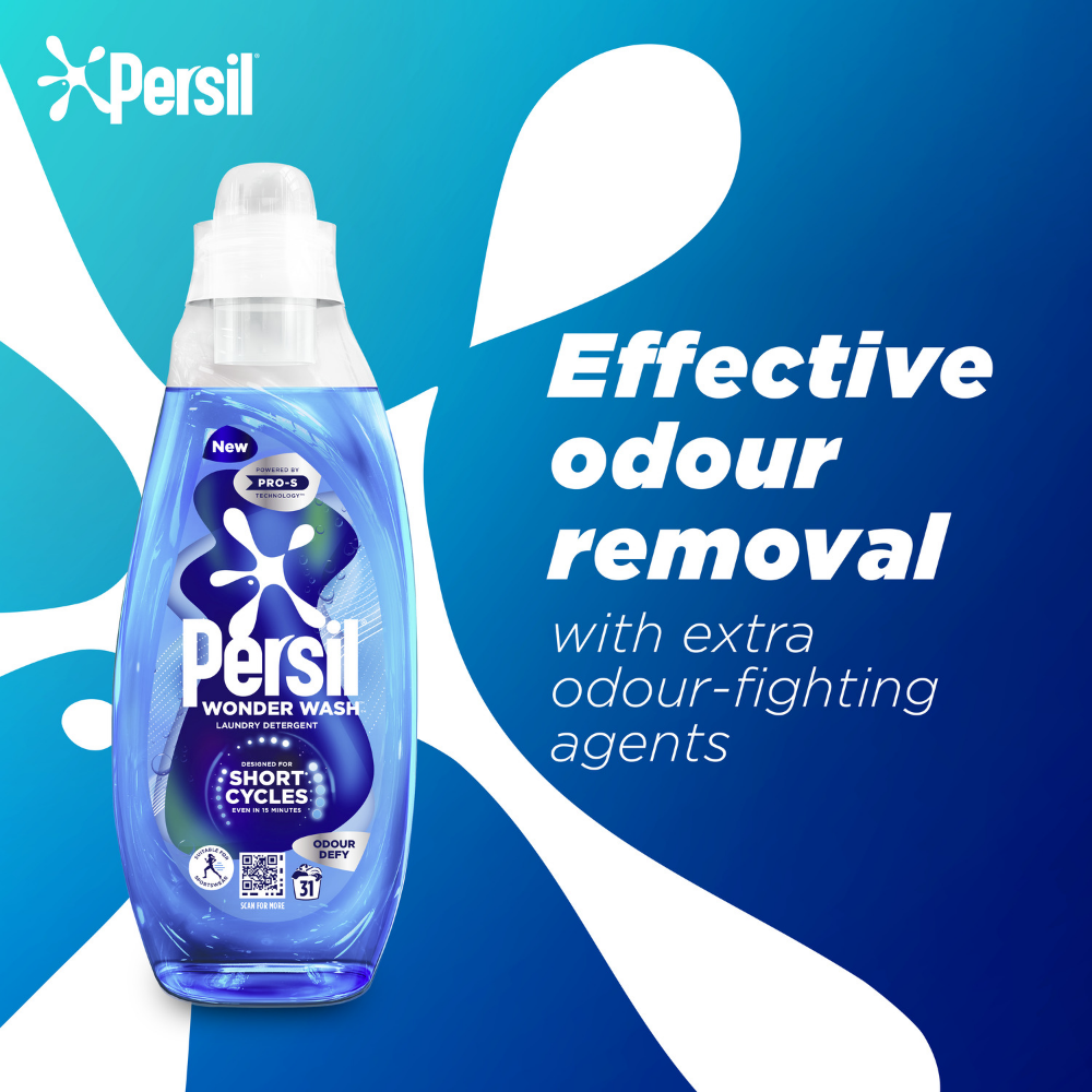 Persil Wonder Wash Odour Defy Bio Liquid Laundry Washing Detergent 31 Washes 837ml