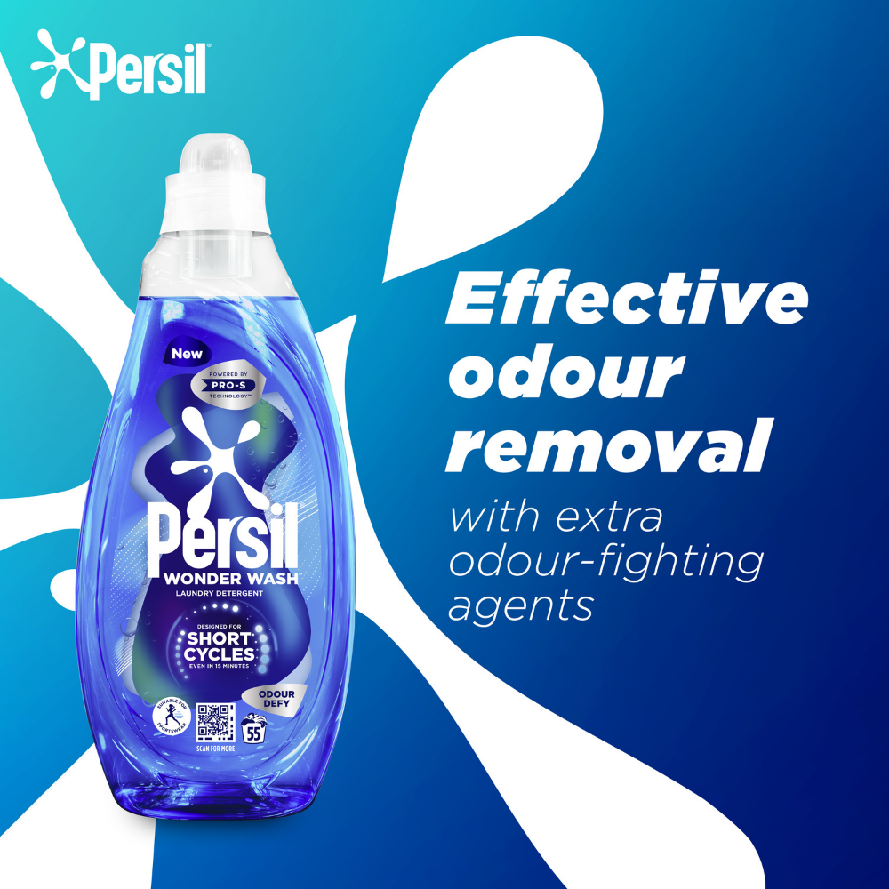 Persil Wonder Wash Odour Defy Bio Liquid Laundry Washing Detergent 55 Washes 1485ml