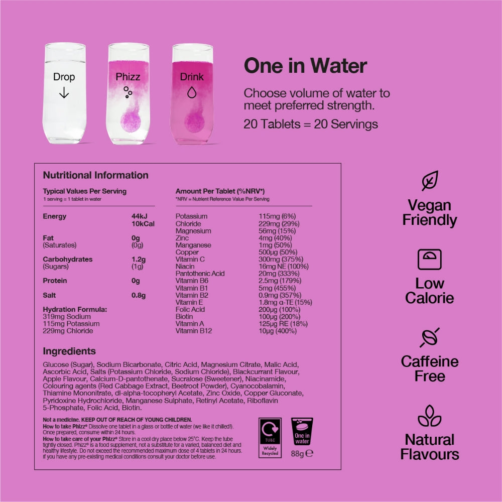 Phizz Apple & Blackcurrant 3-in-1 Multivitamin Hydration Tablets 60 Tablets