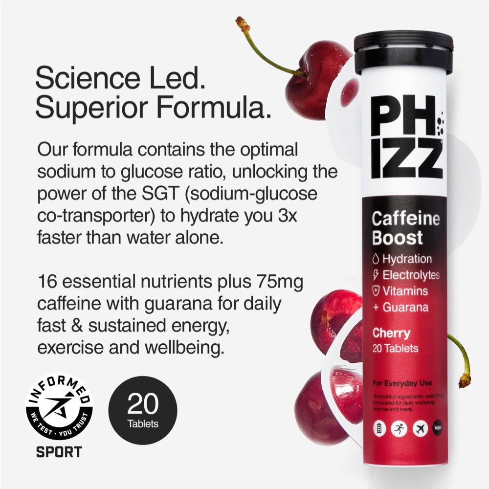 Phizz Cherry Caffeine Boost Effervescent Tablets 20 Tablets