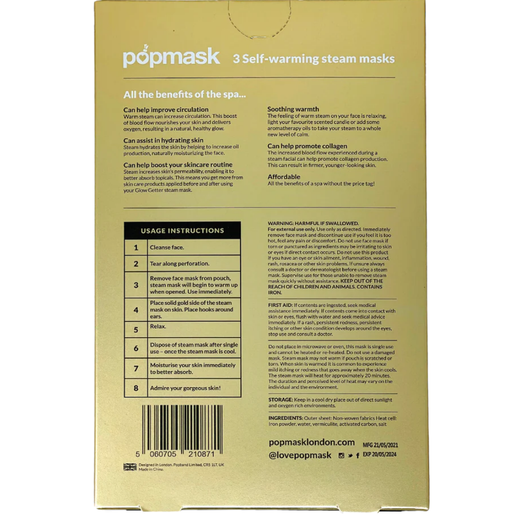 Popmask Glow Getter Self-Warming Steam Face Masks Pack of 3