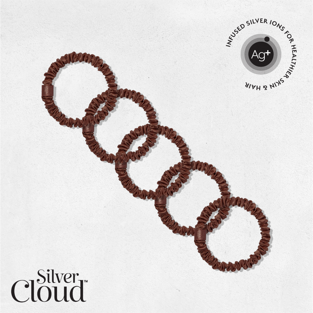 Silver Cloud Skinny Satin Scrunchies Chocolate Pack of 5