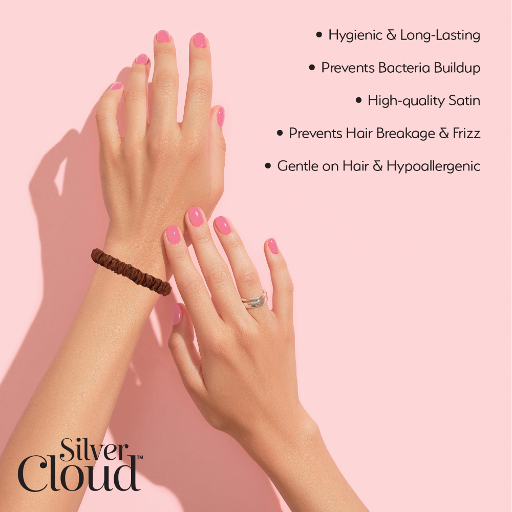 Silver Cloud Skinny Satin Scrunchies Chocolate Pack of 5