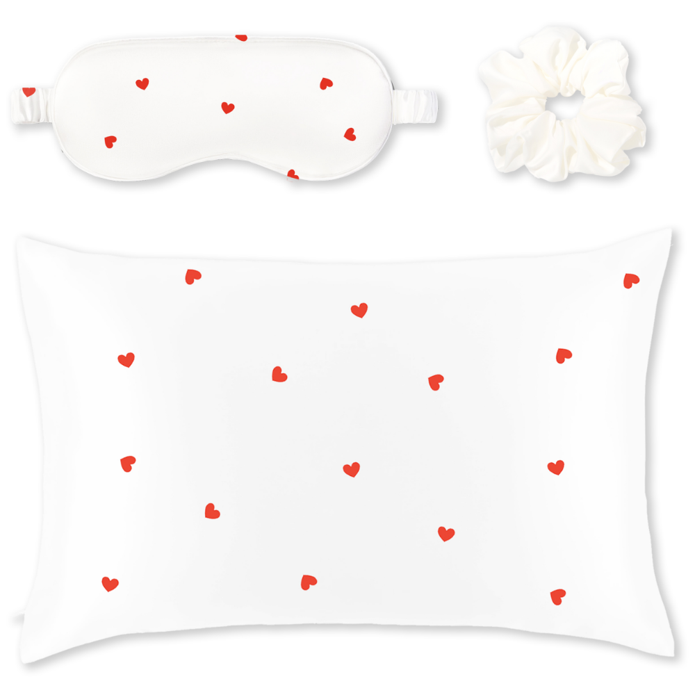 Silver Cloud Satin Gift Set Heart Print