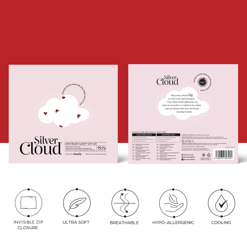 Silver Cloud Satin Gift Set Heart Print