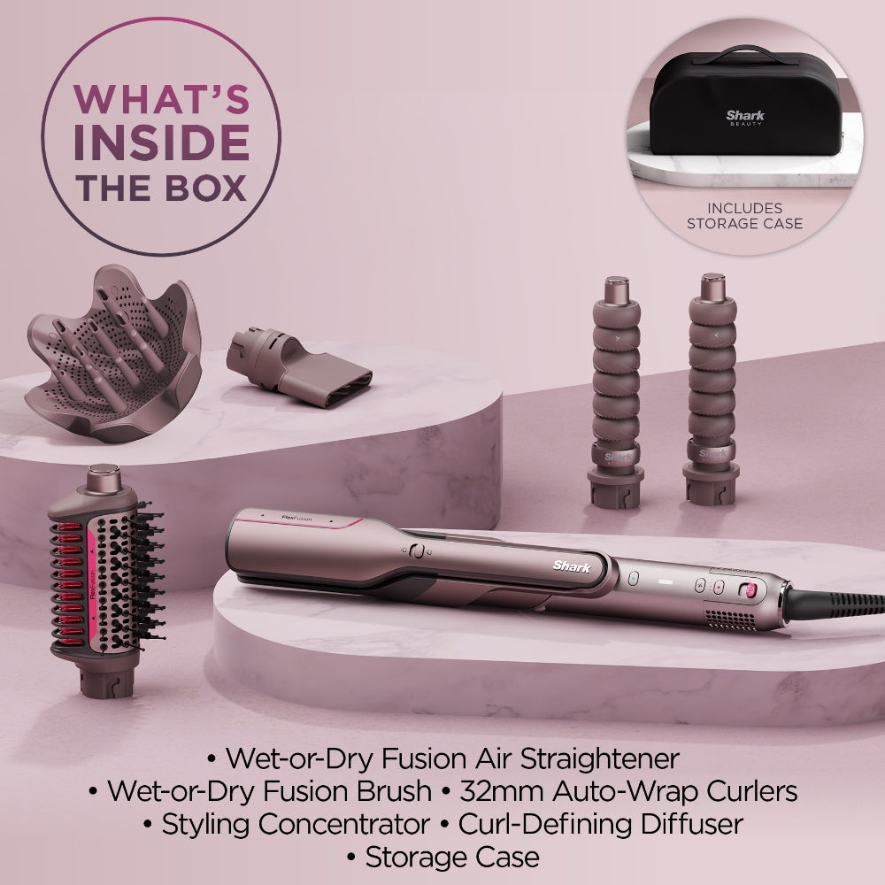 Shark Beauty FlexFusion Straight 5-In-1 Air Styler, Dryer & Ceramic Straightener with Storage Case Cosmic Blush