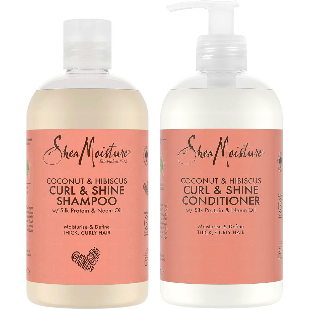 Shea Moisture Coconut & Hibiscus Curl & Shine Shampoo & Conditioner Twin 2 x 384ml