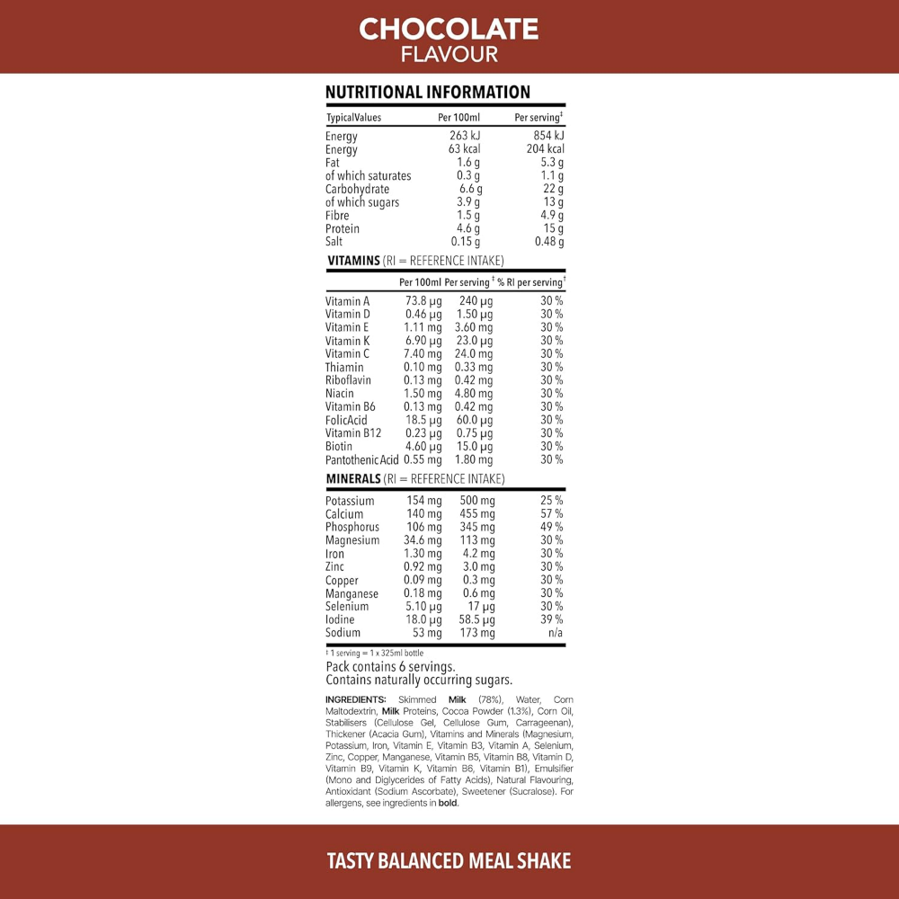 SlimFast Tasty Balanced Meal Chocolate Milkshake Multipack 6 x 325ml