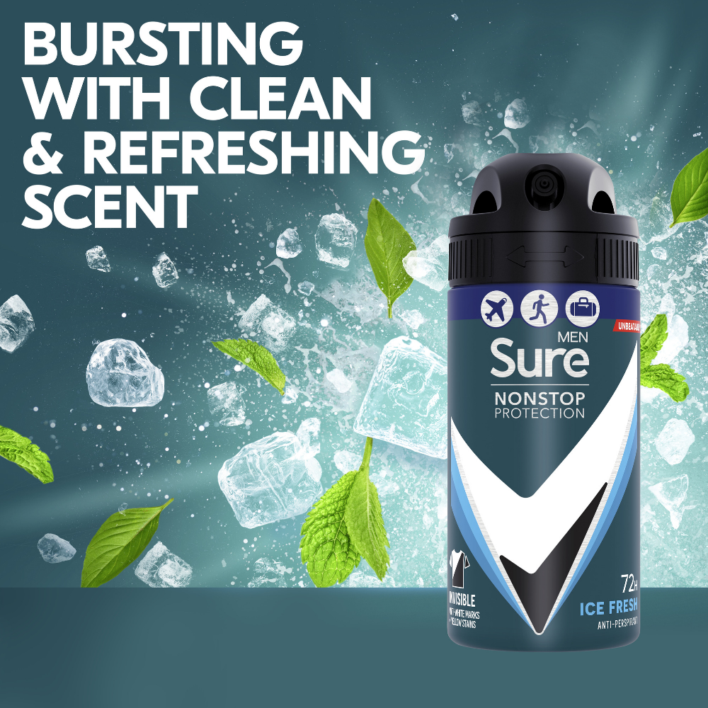 Sure Men Nonstop Protection 72h Invisible Ice Fresh Anti-Perspirant Deodorant Spray 75ml