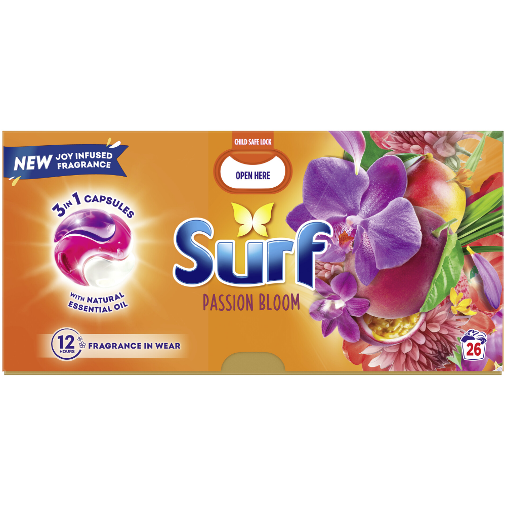 Surf Passion Bloom 3-In-1 Laundry Washing Detergent Capsules 26 Washes