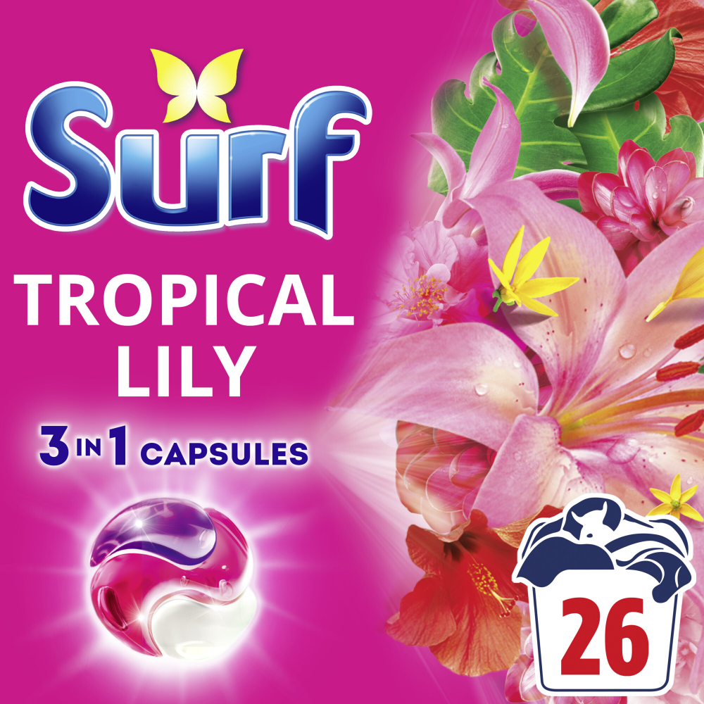 Surf Tropical Lily 3-In-1 Laundry Washing Detergent Capsules 26 Washes