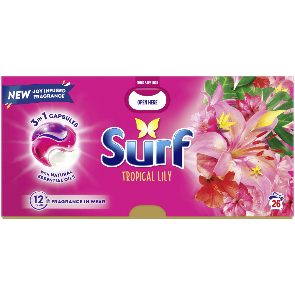 Surf Tropical Lily 3-In-1 Laundry Washing Detergent Capsules 26 Washes