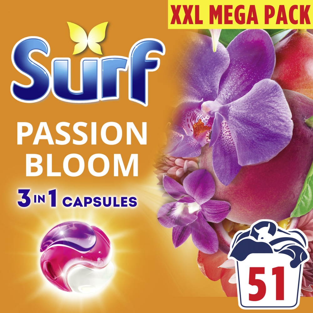 Surf Passion Bloom 3-In-1 Laundry Washing Detergent Capsules 51 Washes