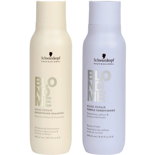 Schwarzkopf Professional BlondMe Bond Repair Brightening Shampoo 300ml & Purple Conditioner 250ml Twin