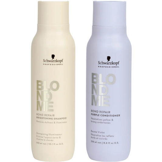 Schwarzkopf Professional BlondMe Bond Repair Brightening Shampoo 300ml & Purple Conditioner 250ml Twin