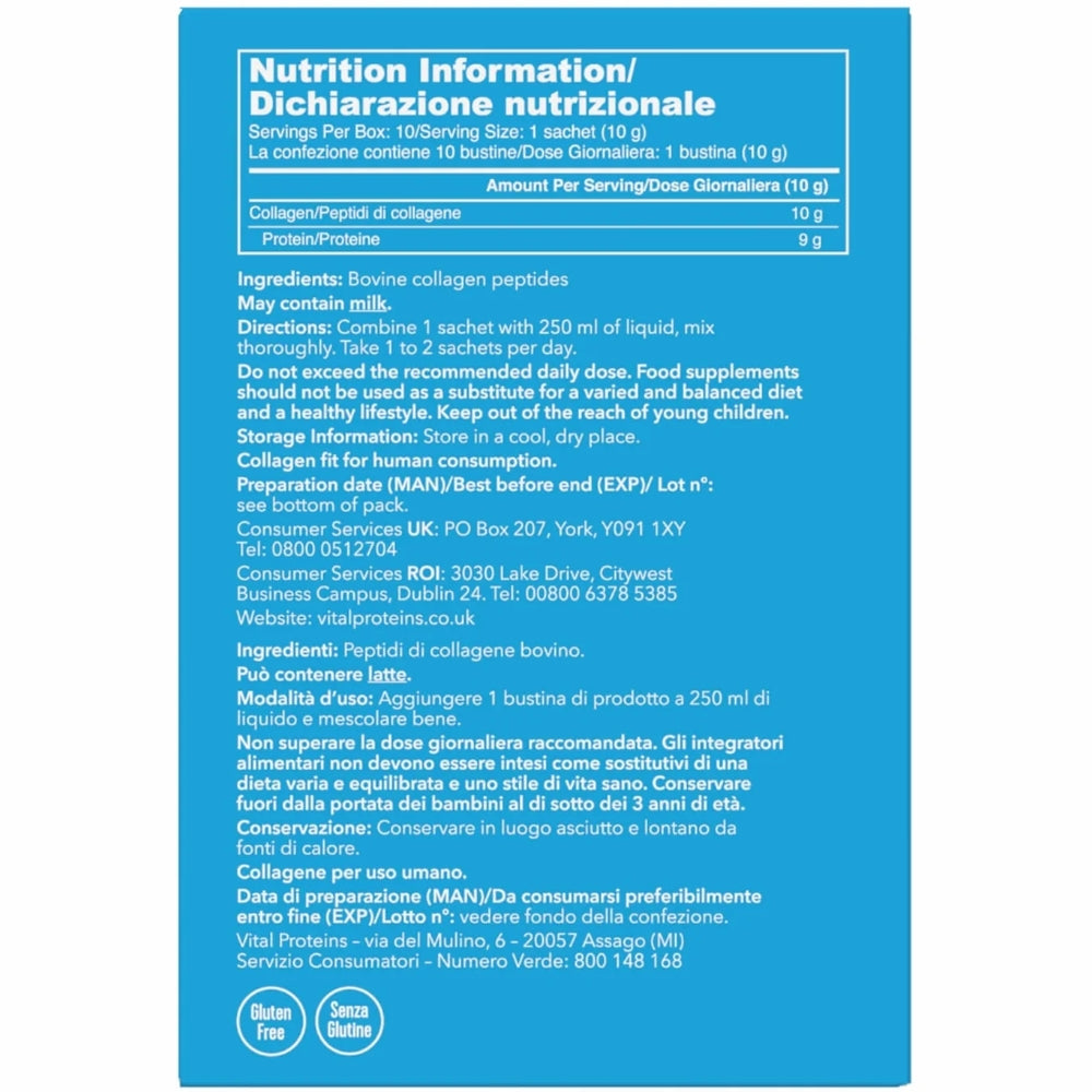 Vital Proteins Unflavoured Collagen Peptides Sachets 10 x 10g