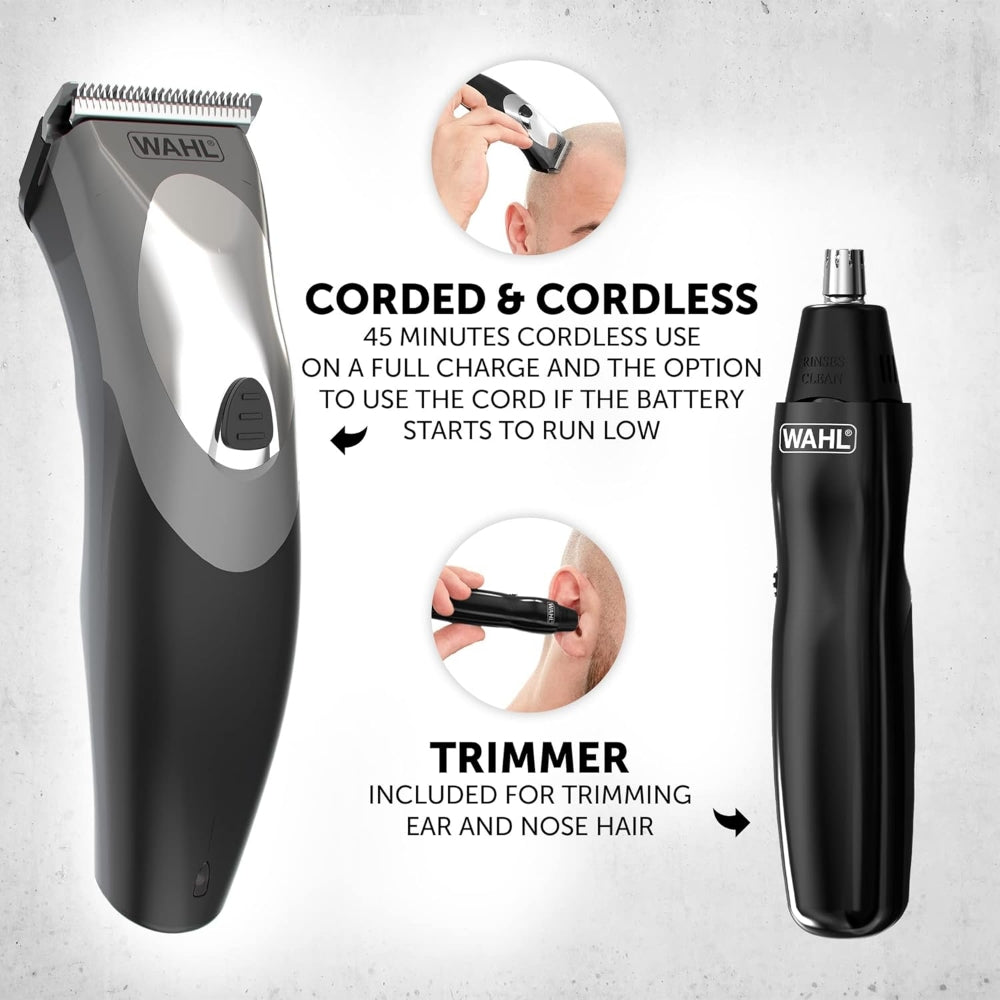 Wahl Clip N Rinse Plus Cord/Cordless Hair Clipper & Nose Trimmer Grooming Set