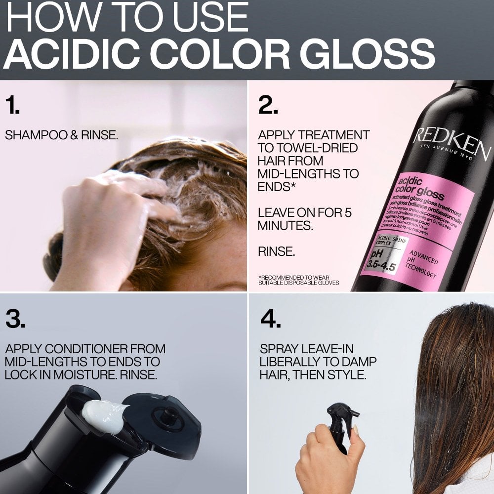 Redken Acidic Colour Gloss Shampoo 300ml, Colour Protection Conditioner 300ml & Leave-In Spray 190ml Trio