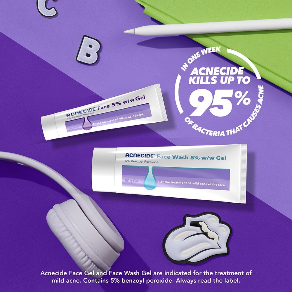 Acnecide + Purifide Face Wash Spot Treatment with 5% Benzoyl Peroxide 50g