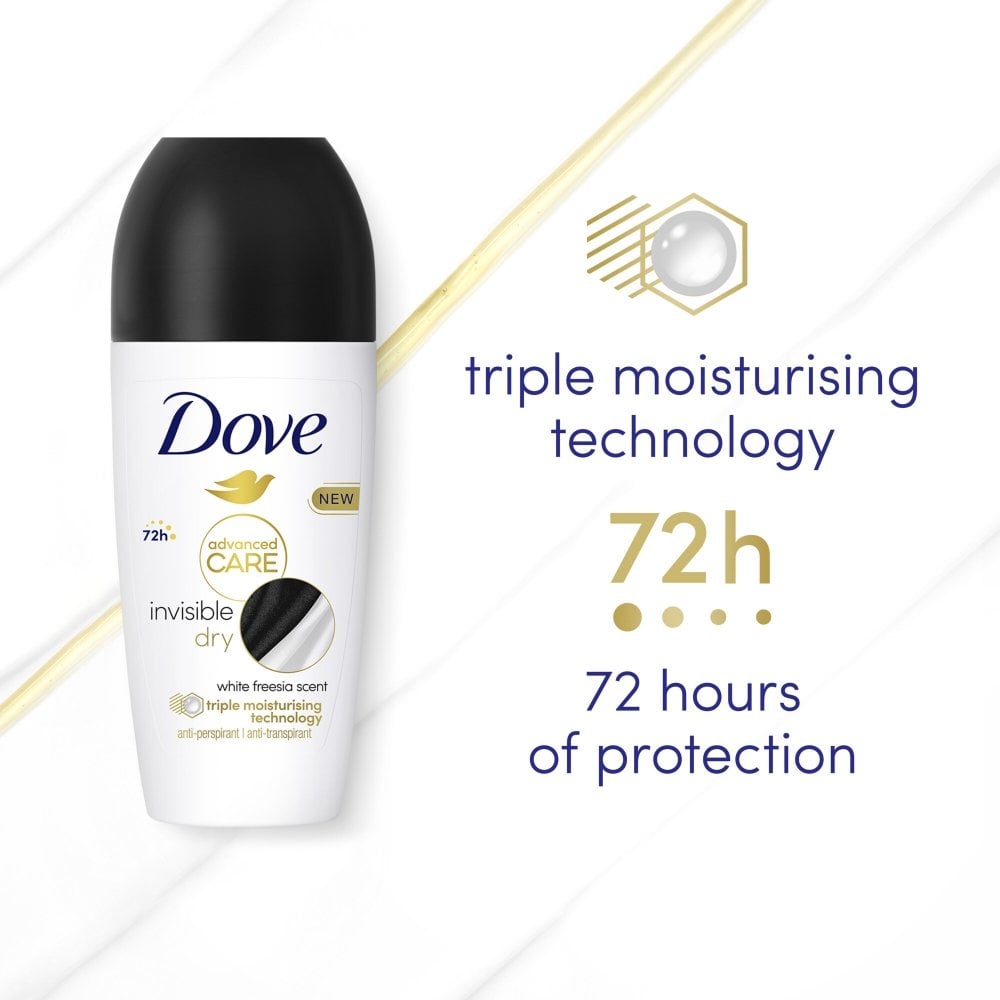 Dove Advanced Care 72h Invisible Dry White Freesia Anti-Perspirant Deodorant Roll-On 50ml