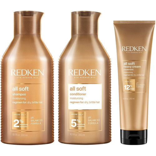 Redken All Soft Moisturising Shampoo 300ml, Conditioner 300ml + Mask 250ml Bundle